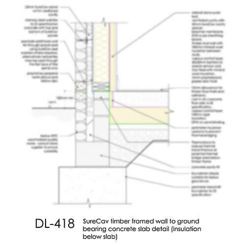 DL418 SureCav timber framed wall to ground bearing concrete slab (insulation below slab)