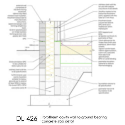 DL426 Porotherm cavity wall to ground bearing concrete slab detail