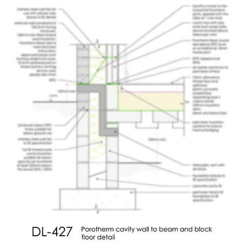 DL427 Porotherm cavity wall to beam and block floor detail