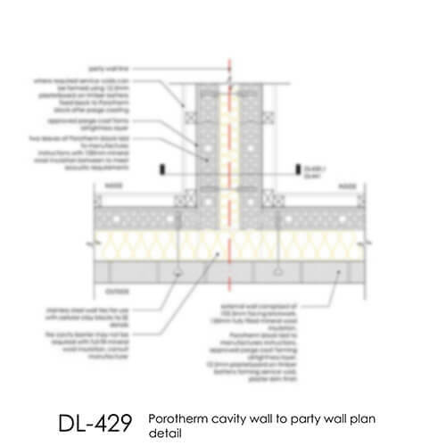 DL429 Porotherm cavity wall to party wall plan detail