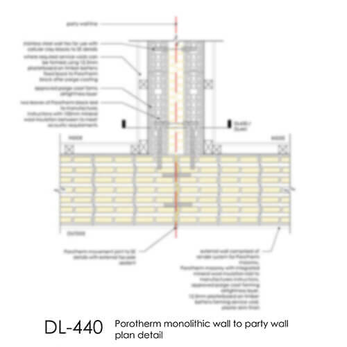 DL440 Porotherm monolithic wall to party wall plan detail
