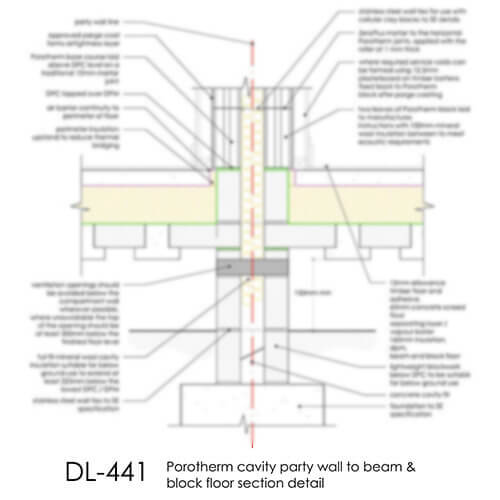 DL441 Porotherm cavity party wall to beam & block floor