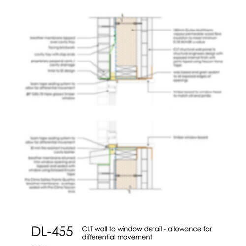 DL455 CLT wall to window detail - differential movement 2D