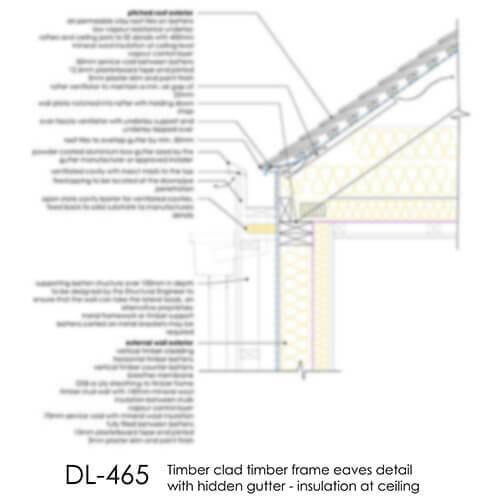 DL465 Timber clad timber frame wall eaves detail - hidden gutter