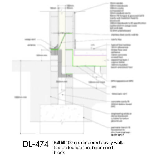 DL474 Extension Full Fill Cavity Wall with Beam and Block Floor – Rendered Finish 2D