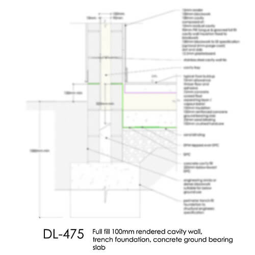 DL475 Extension Full Fill Cavity Wall with Ground Bearing Slab – Rendered Finish 2D