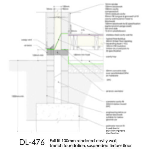 DL476 Extension Full Fill Cavity Wall with Suspended Timber Floor – Rendered Finish 2D