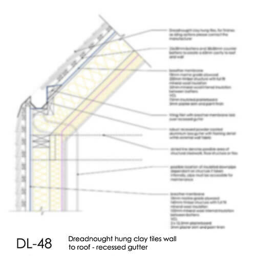 DL48 R1 hung clay tiles wall to roof recessed gutter detail