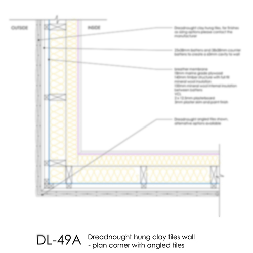 DL49A hung clay tile wall corner detail