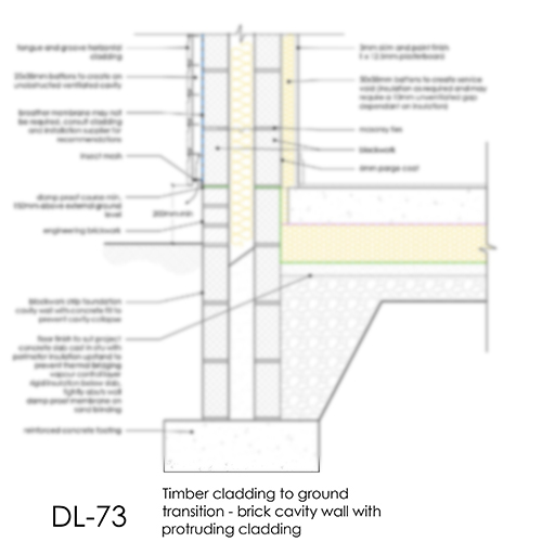 DL73 timber cladding to ground transition detail