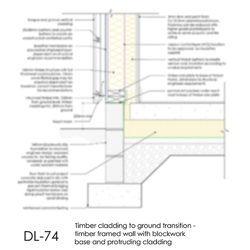 DL74 timber cladding to ground transition detail