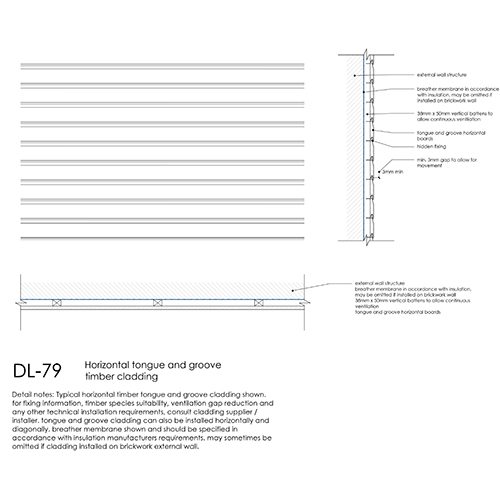 DL79 horizontal tongue and groove timber cladding detail