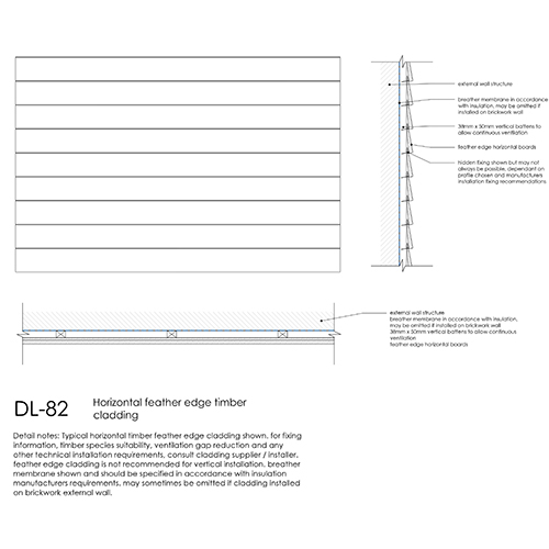 DL82 horizontal feather edge timber cladding detail