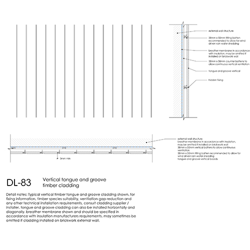 DL83 vertical tongue and groove timber cladding detail