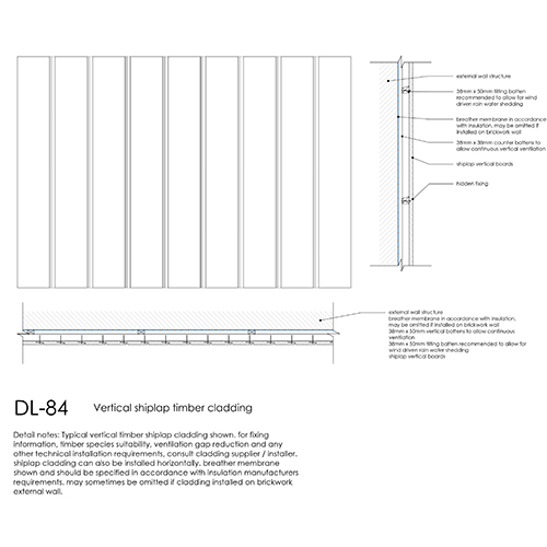 DL84 vertical shiplap timber cladding detail