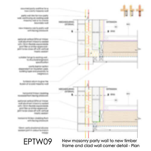 EPTW09 Timber Frame Wall Abutting New Masonry Party Wall 2D
