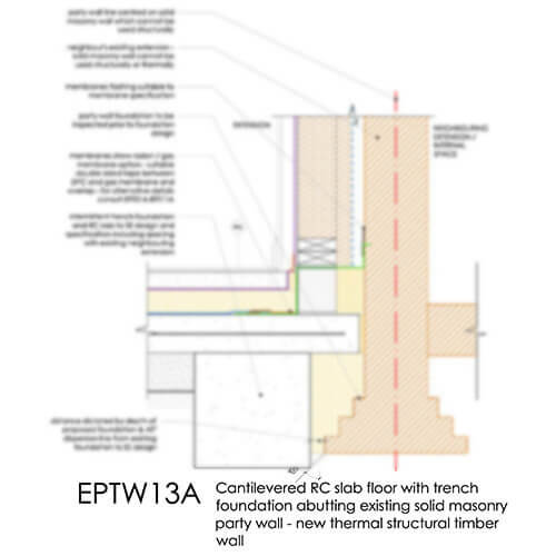 EPTW13A Timber Frame Wall with Cantilevered Slab Adjacent to Existing Solid Wall 2D