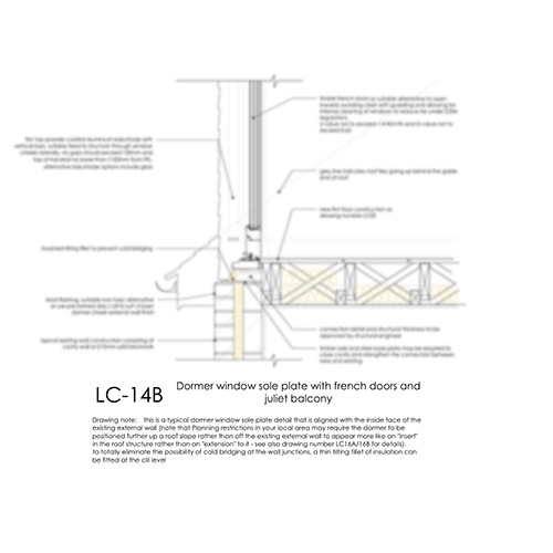 LC14B Dormer window sole plate with french door balcony detail