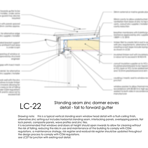 LC22 standing seam zinc dormer eaves detail