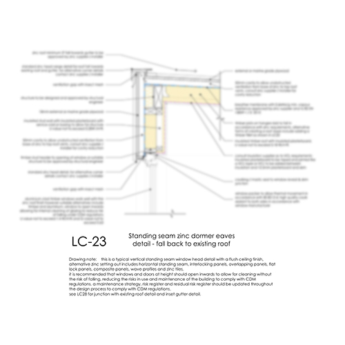 LC23 standing seam zinc dormer eaves detail