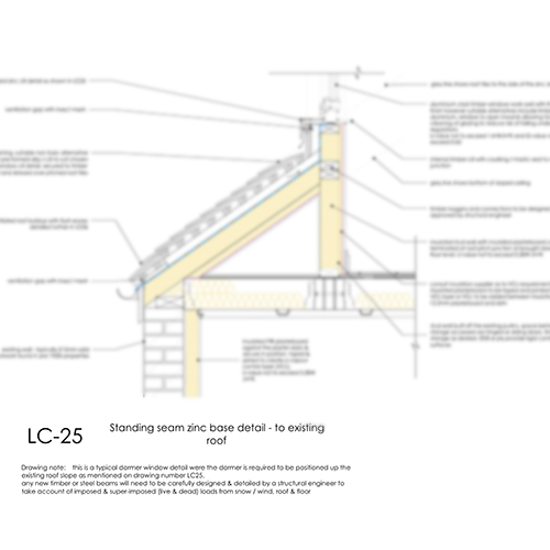 LC25 standing seam zinc base detail to existing roof