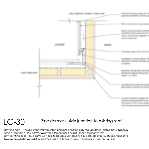 LC30 zinc dormer side junction detail