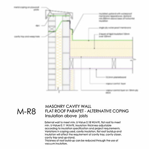 MR8 cavity wall flat roof parapet detail