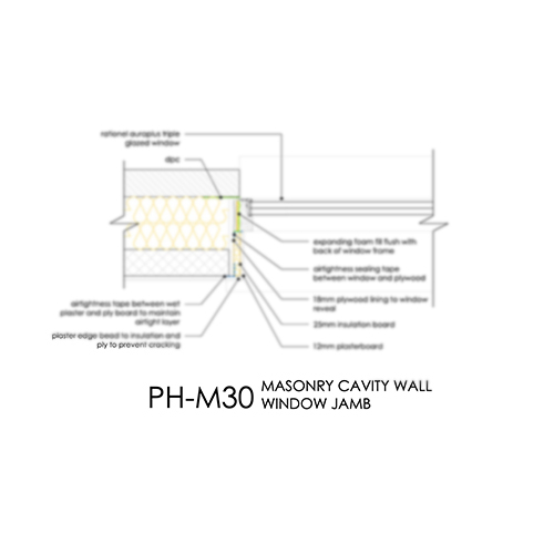 PHM30 Passivhaus masonry cavity wall window jamb detail