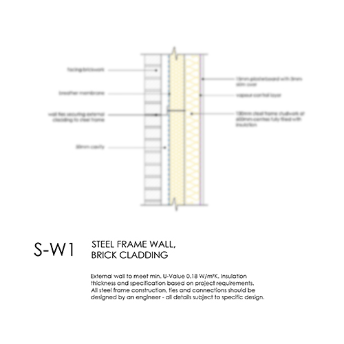 SW1 steel frame wall brick cladding detail