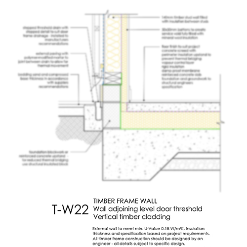 TW22 timber frame wall adjoining level threshold detail